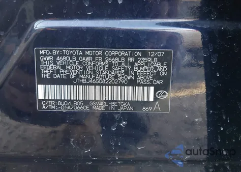 2008 Lexus Es 350 из США, поврежденный, VIN JTHBJ46G082202790